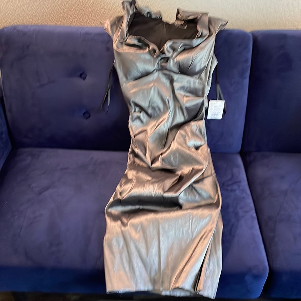 Gunmetal silver gray dress with ruched bodice